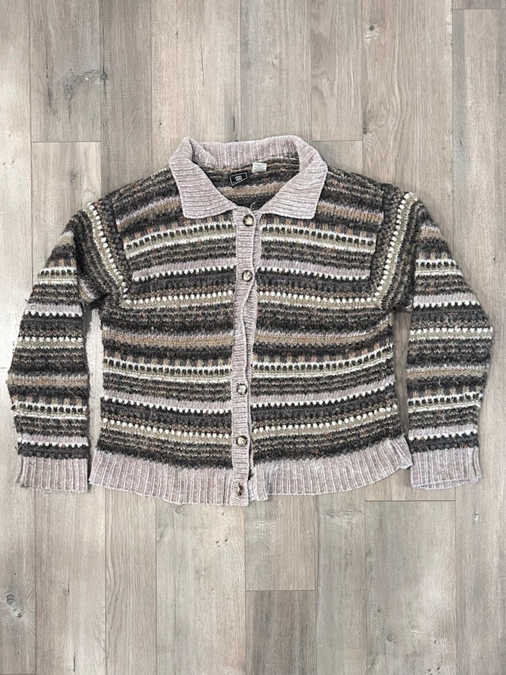 Maurices Vintage Multicolor Striped Knit Cardigan with Cream Trim